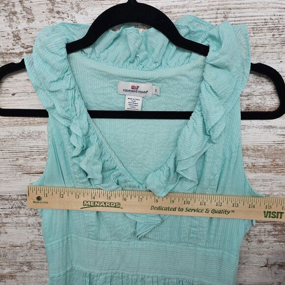Vineyard Vines Mint Green Dress sz 2 Linen Cotton V-Neck Countryside Spring Xs - Picture 4 of 8